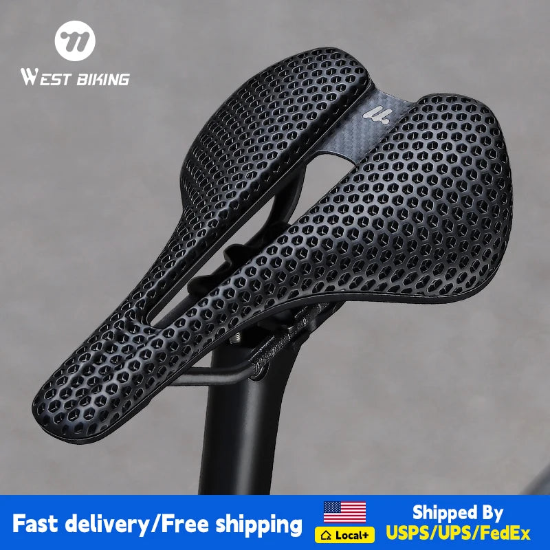 WEST BIKING 3D Printed Bicycle Saddle T700 Carbon Fiber/Titanium Alloy/Cr-Mo Seat Bow Comfort Cushion For Road Bikes 145/150mm
