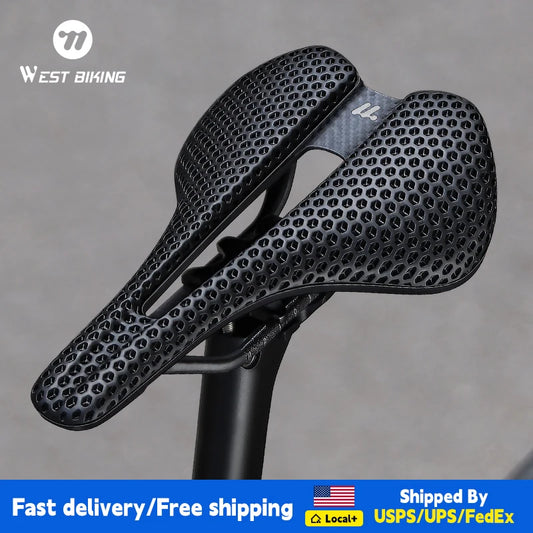 WEST BIKING 3D Printed Bicycle Saddle T700 Carbon Fiber/Titanium Alloy/Cr-Mo Seat Bow Comfort Cushion For Road Bikes 145/150mm