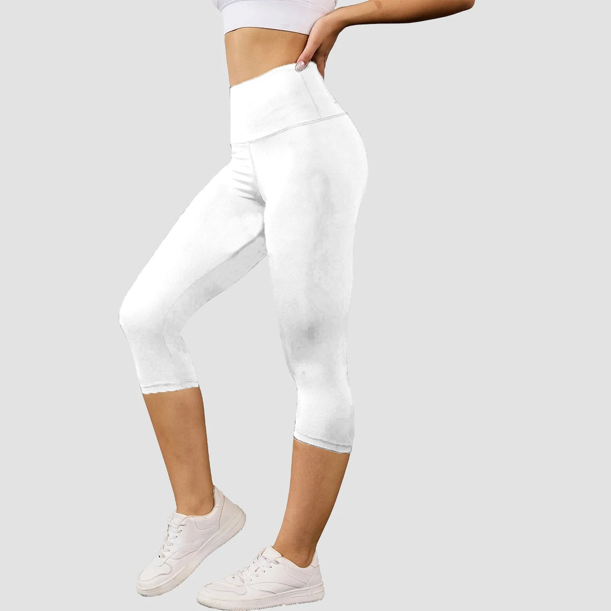 Women's High Waisted White Leggings Knee-Length Yoga Pants Stretchy  Breathable for Workout, Running, and Daily Casual Wear