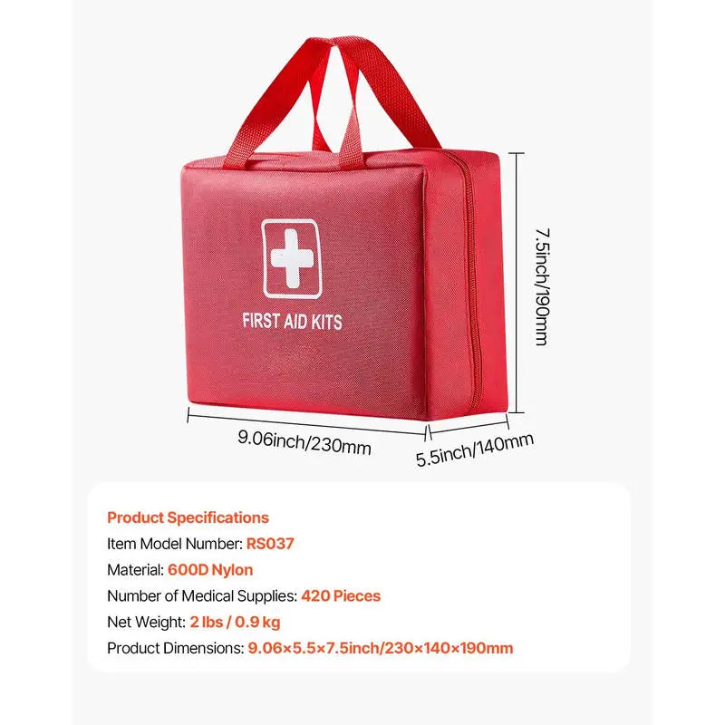 First aid kit, 420 pieces, 600D nylon, survival kit, medical emergency supplies, for home, car, office, travel, camping, truck, hiking, sports, vehicle & emergencies